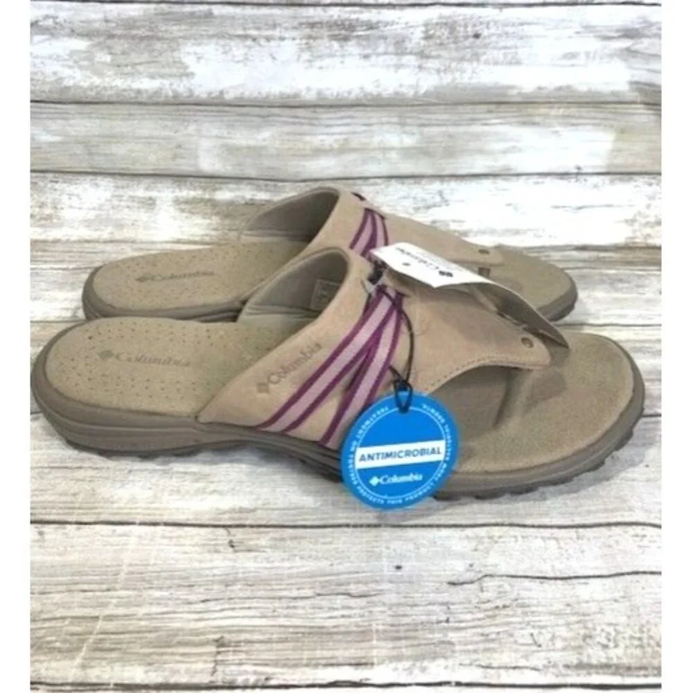 NEW Columbia Women's Santiam Suede Flip Flops Sport Sandals size 12 Tan‎ Purple
